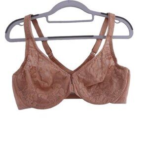 NWOT Glamorise Full Figure Lacey T Back Front Closure Wonderwire Bra Tan Sz 40C